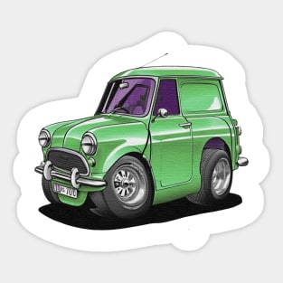 Cartoon drawings of Morris Mini van 1000 Green Sticker